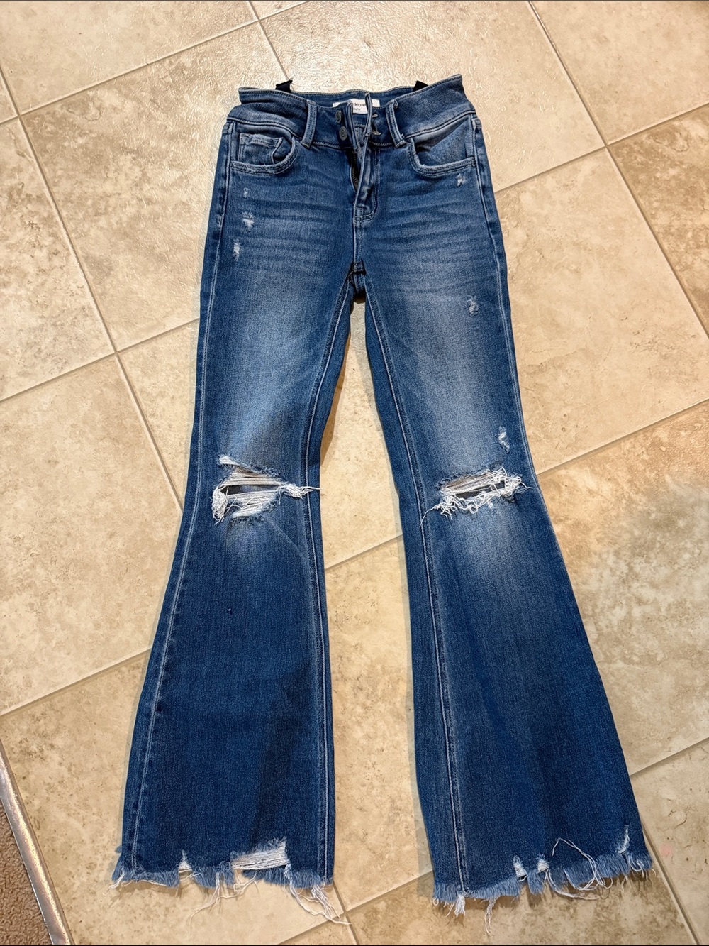 Flying Monkey Dark Blue Distressed Flare Jeans